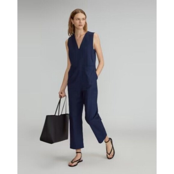 Everlane Structured Cotton Jumpsuit Sleeveless Cropped Straight Leg Size 4 NWT - Picture 1 of 12